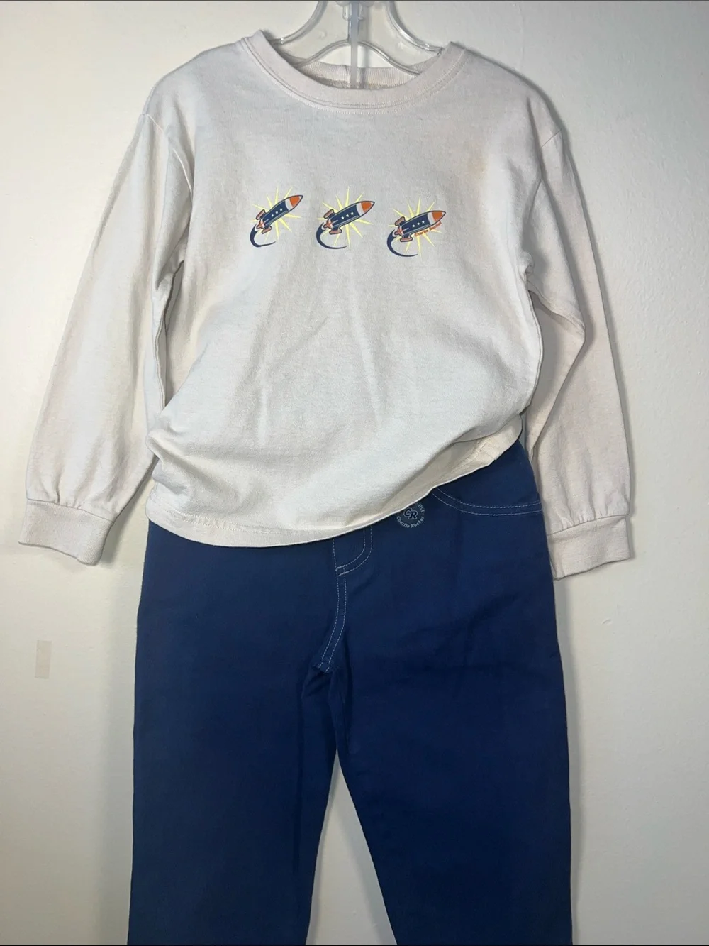 Charlie Rocket Navy Blue Kids Set with Rocket Graphic T-Shirt and Blue Pants